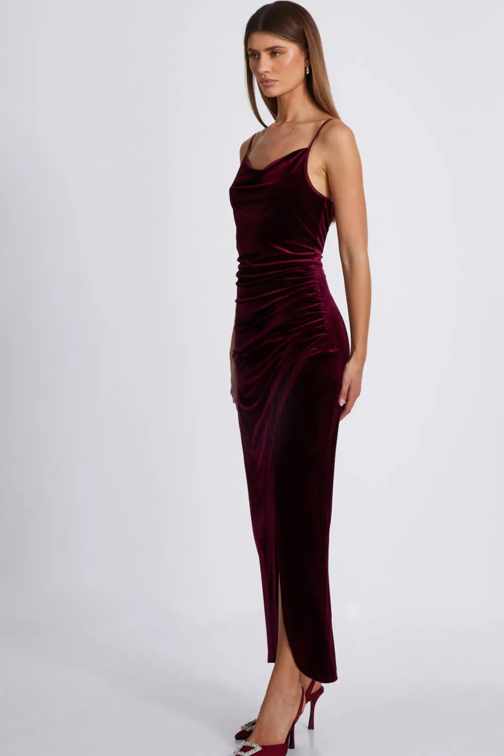 Quiz Red Dresses|Going Out Dresses>Dark Red Cowl Neck Midaxi Dress