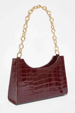 Quiz Bags>Dark Red Croc Chain Shoulder Bag