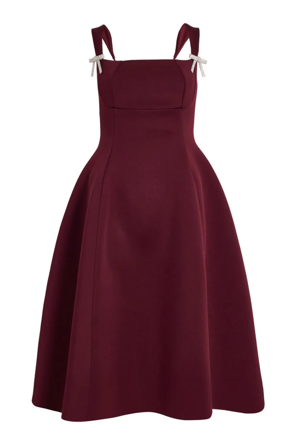 Quiz Day At The Races|Christening Guest>Dark Red Diamante Bow Midi Dress