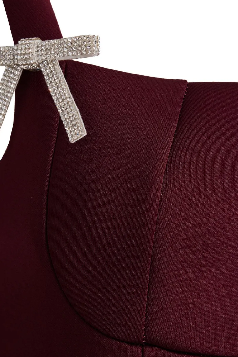 Quiz Day At The Races|Christening Guest>Dark Red Diamante Bow Midi Dress