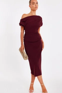 Quiz Christening Guest|Trending: Red>Dark Red Drop Shoulder Midi Dress