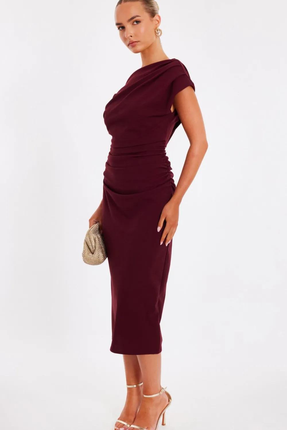 Quiz Christening Guest|Trending: Red>Dark Red Drop Shoulder Midi Dress