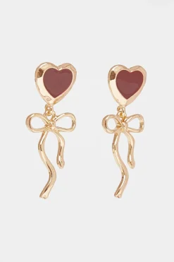 Quiz Jewellery|Earrings>Dark Red Enamel Ribbon Heart Earrings