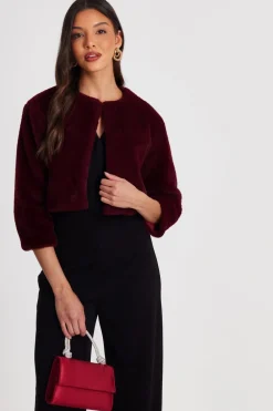 Quiz Occasion Cover-Ups|Capes & Ponchos>Dark Red Faux Fur Long Sleeve Cape