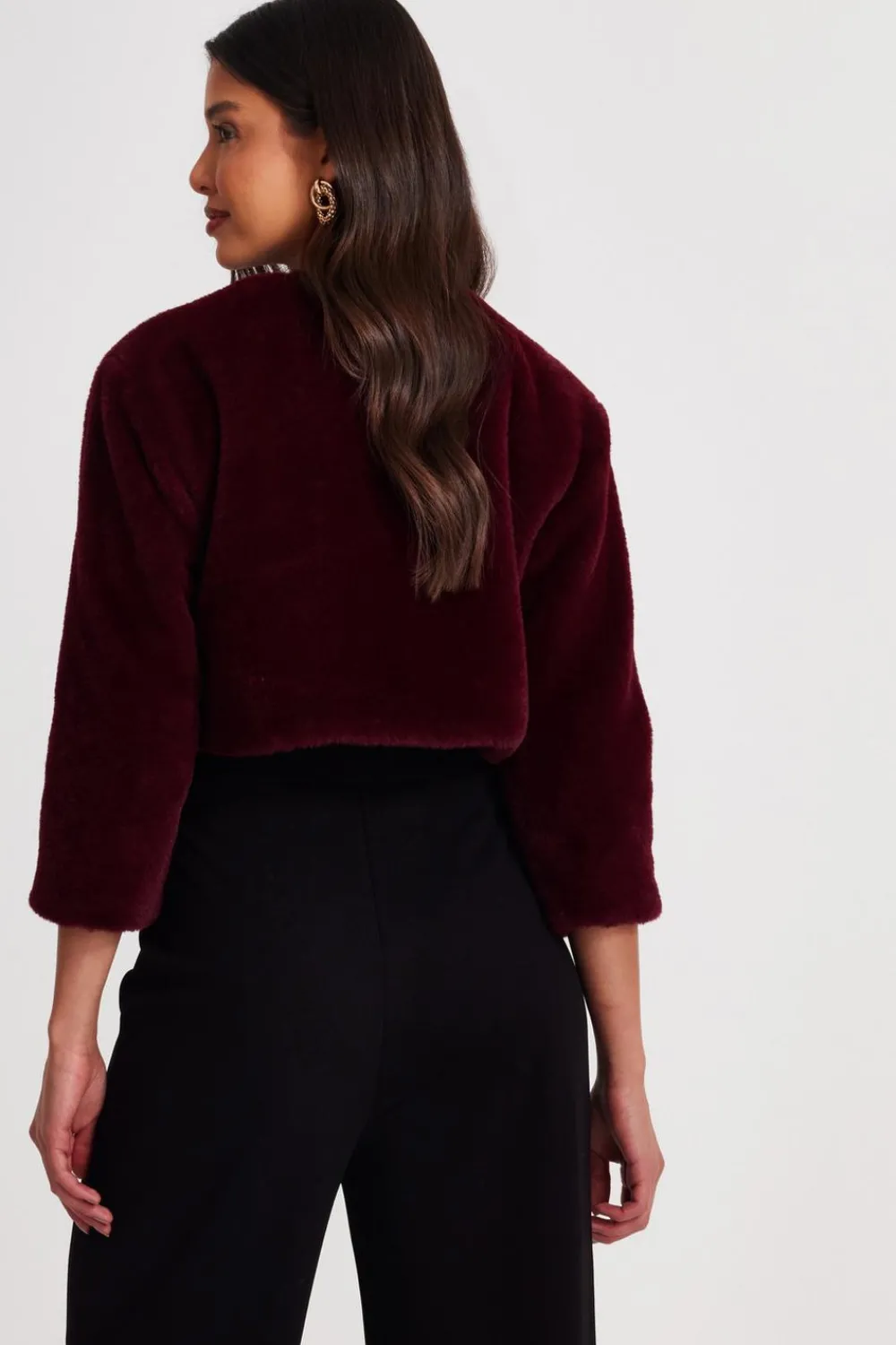 Quiz Occasion Cover-Ups|Capes & Ponchos>Dark Red Faux Fur Long Sleeve Cape