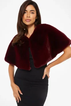 Quiz Occasion Cover-Ups|Capes & Ponchos>Dark Red Faux Fur Wrap