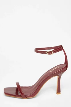 Quiz Heels>Dark Red Faux Leather Barely There Heels