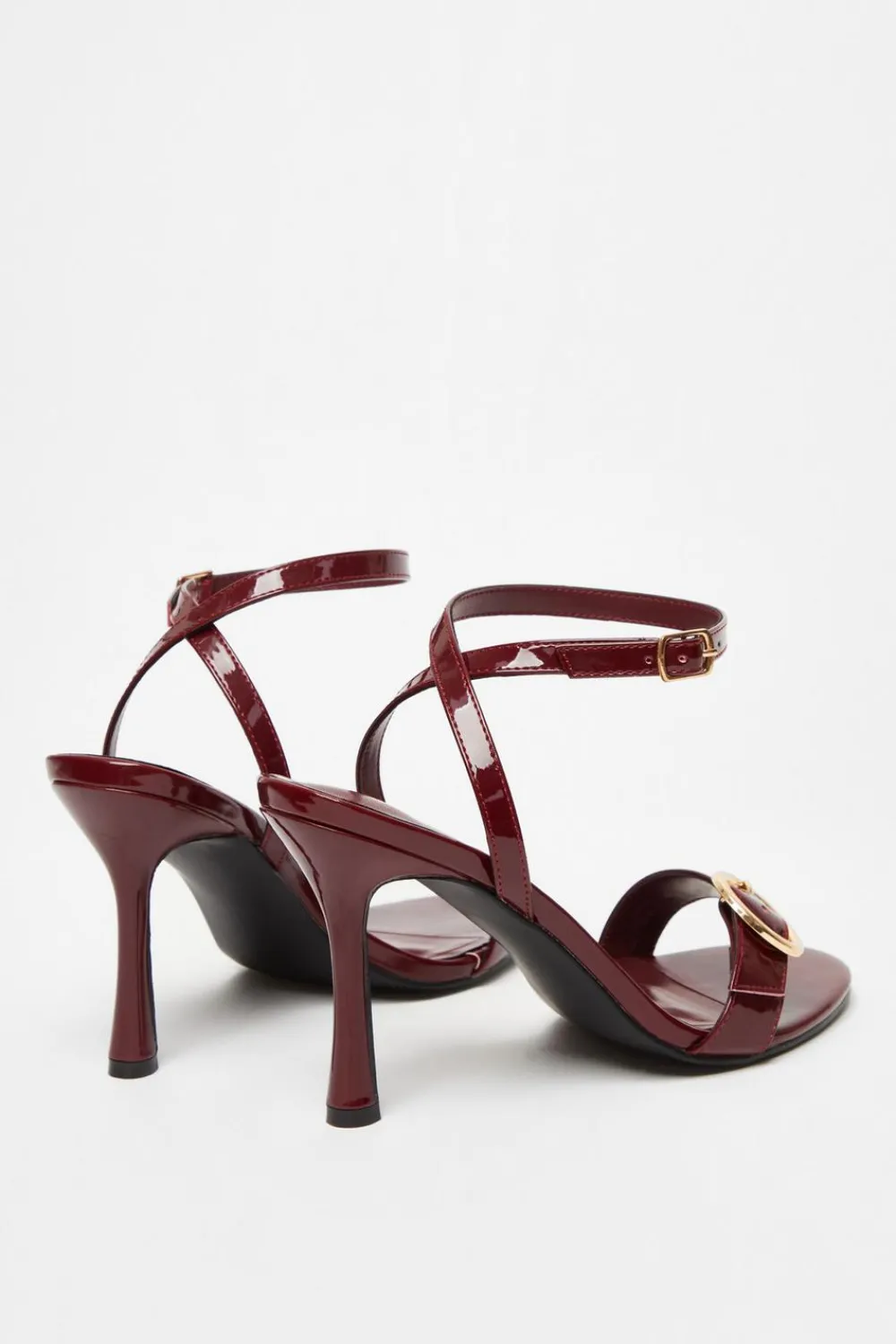 Quiz Sandals|Heels>Dark Red Faux Leather Buckle Heels