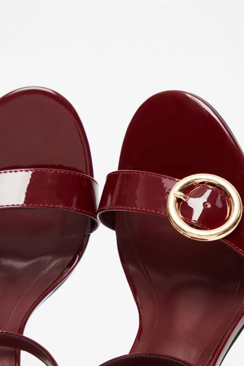 Quiz Sandals|Heels>Dark Red Faux Leather Buckle Heels