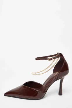 Quiz Shoe & Bag Sets|Heels>Dark Red Faux Leather Court Heels