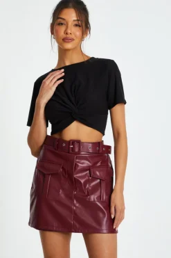 Quiz Trending: Red|Skirts>Dark Red Faux Leather Skort