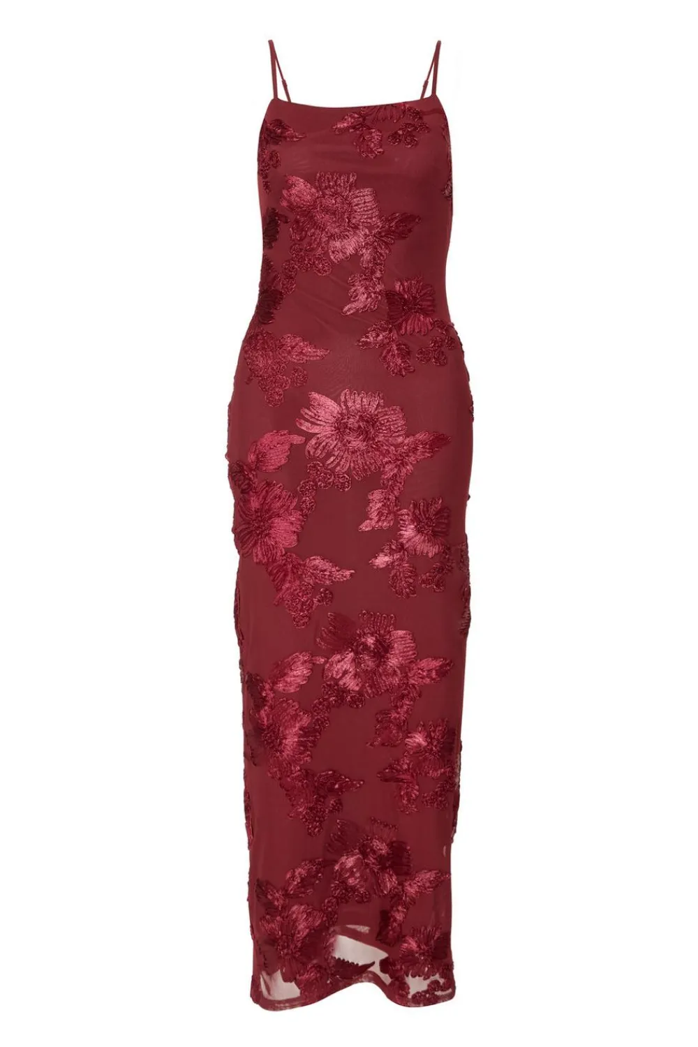 Quiz Christening Guest|Trending: Red>Dark Red Floral Applique Midaxi Dress