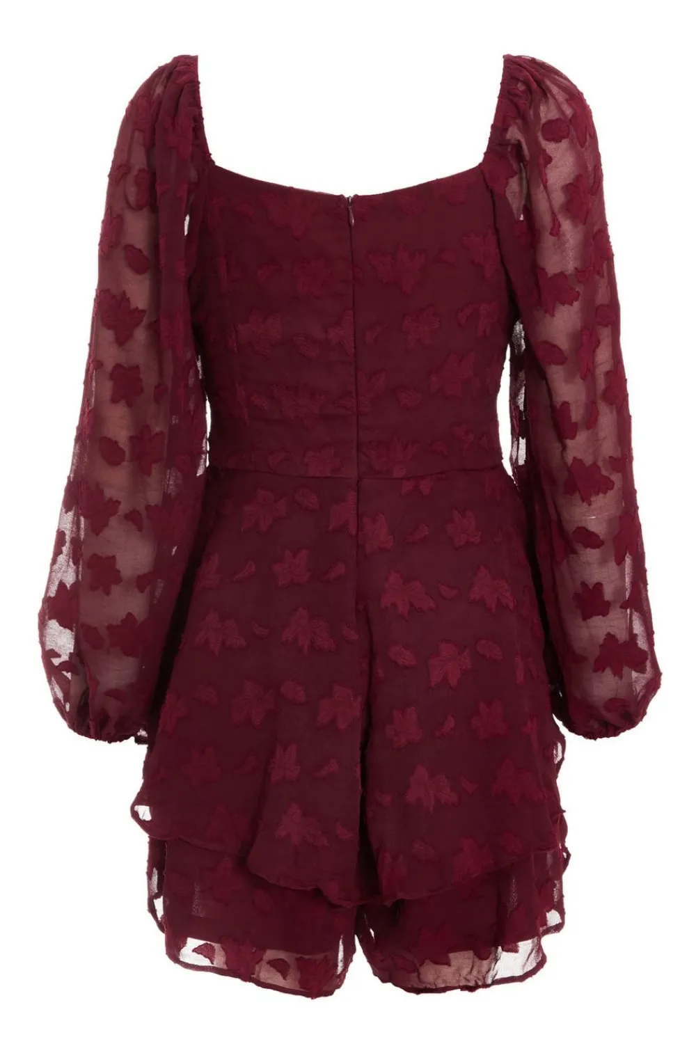 Quiz Trending: Red|Summer Clothes>Dark Red Floral Jacquard Tiered Playsuit