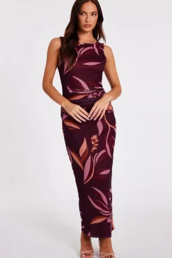 Quiz Trending: Red|Going Out>Dark Red Floral Midaxi Dress