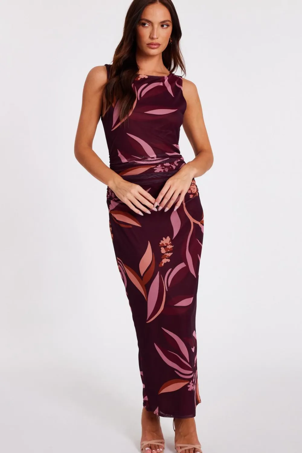 Quiz Trending: Red|Going Out>Dark Red Floral Midaxi Dress