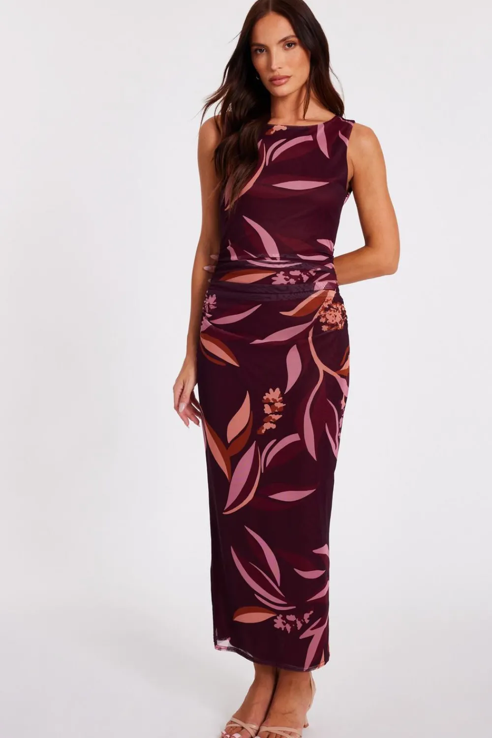Quiz Trending: Red|Going Out>Dark Red Floral Midaxi Dress