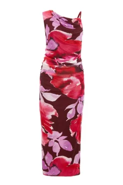 Quiz Florals|Wedding Guest Dresses>Dark Red Floral Midi Dress