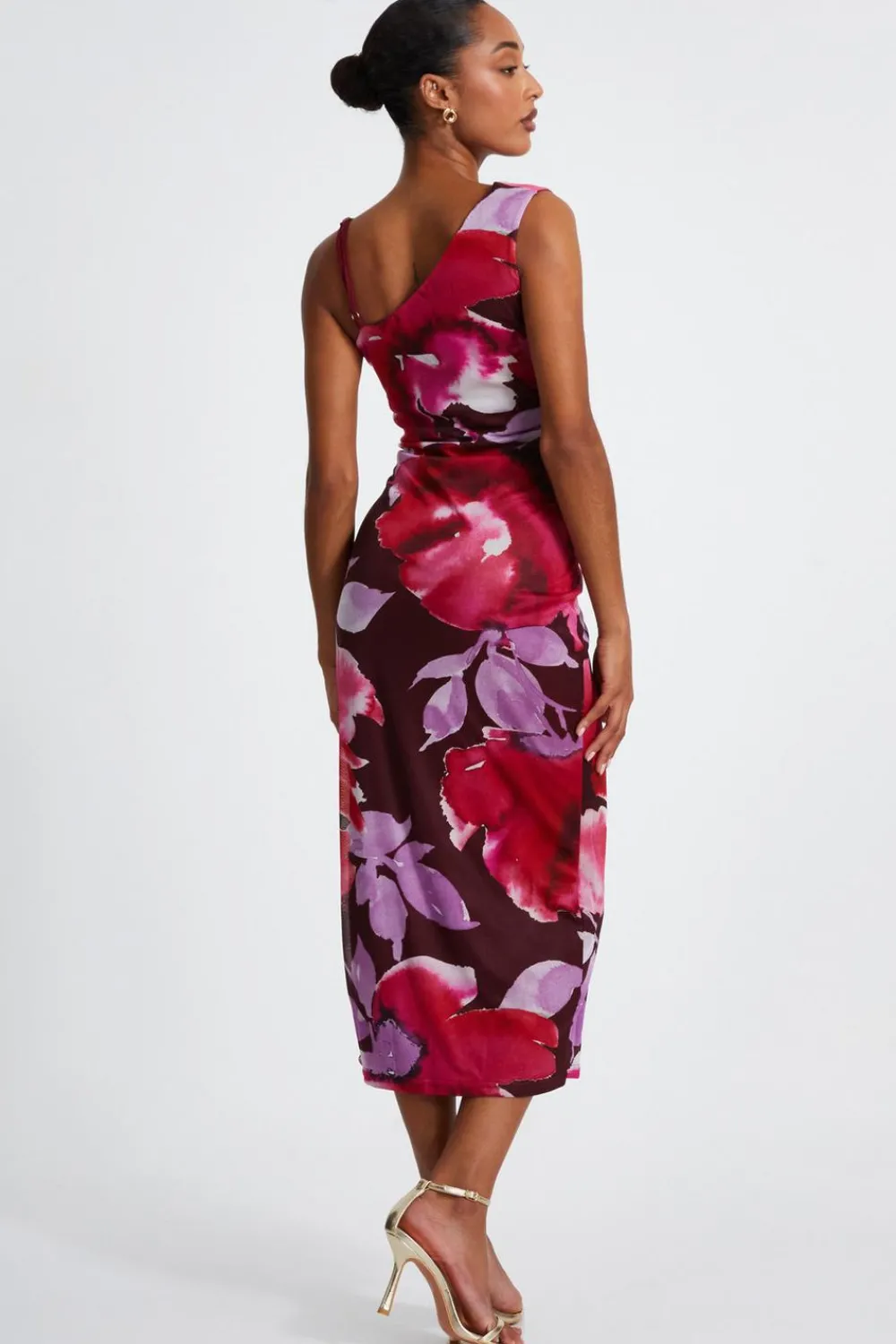 Quiz Florals|Wedding Guest Dresses>Dark Red Floral Midi Dress