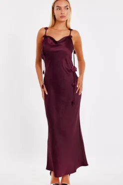 Quiz Evening Dresses|Day At The Races>Dark Red Floral Trim Midaxi Dress