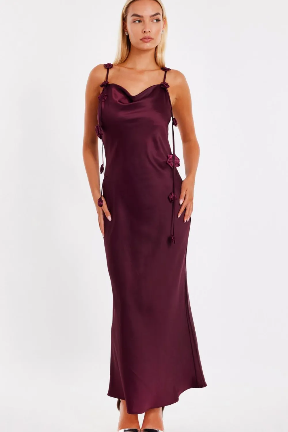 Quiz Evening Dresses|Day At The Races>Dark Red Floral Trim Midaxi Dress