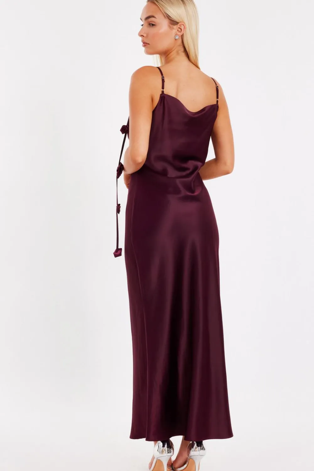 Quiz Evening Dresses|Day At The Races>Dark Red Floral Trim Midaxi Dress