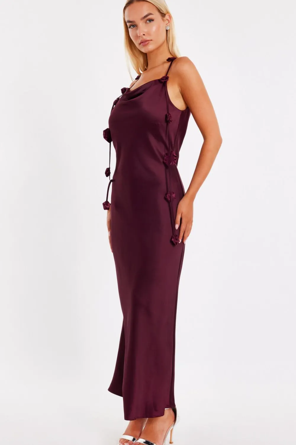 Quiz Evening Dresses|Day At The Races>Dark Red Floral Trim Midaxi Dress