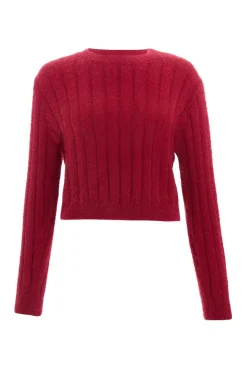 Quiz Day Tops|Crop Tops>Dark Red Fluffy Knit Jumper