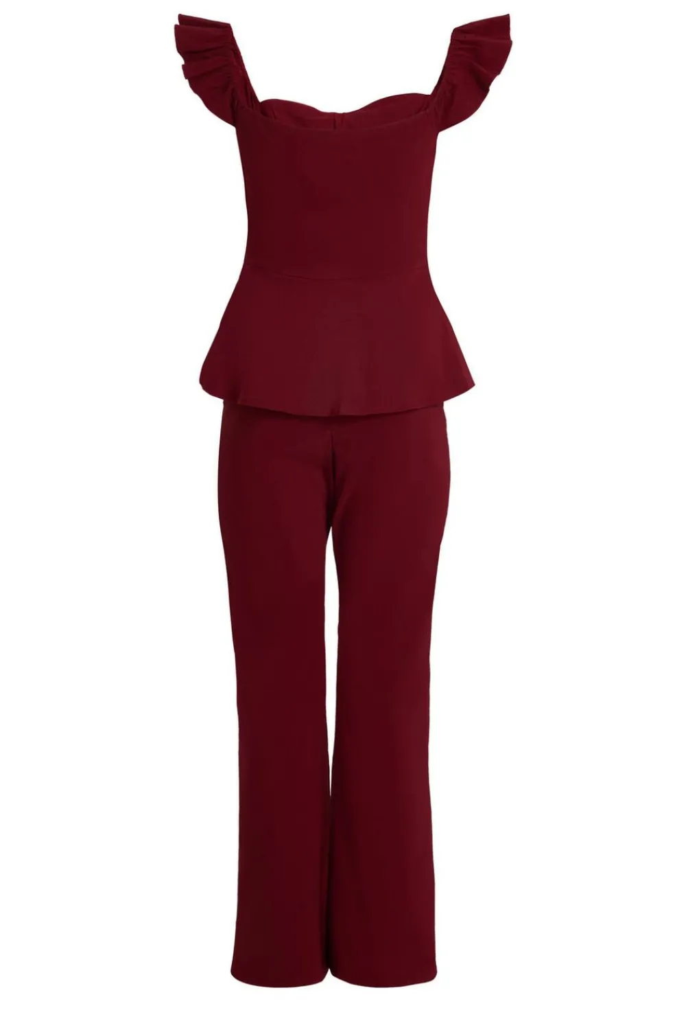 Quiz Occasion Jumpsuits|Going Out Jumpsuits>Dark Red Frill Sleeve Jumpsuit