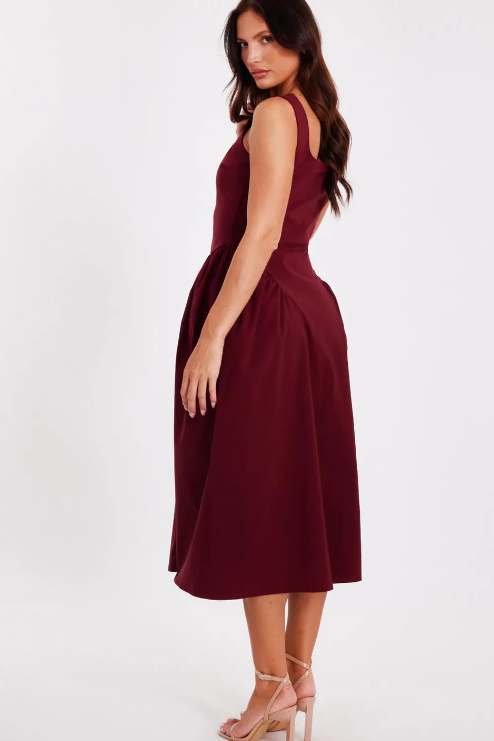 Quiz Christening Guest|Trending: Red>Dark Red Gathered Side Midi Dress