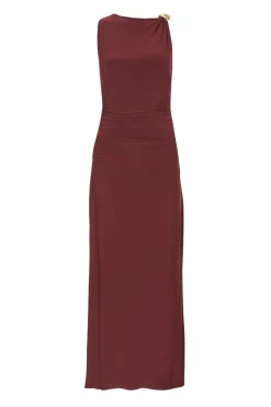 Quiz Day At The Races|Christening Guest>Dark Red Gold Buckle Midaxi Dress