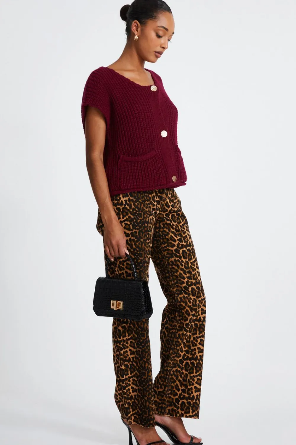 Quiz Trending: Red|Knitwear>Dark Red Knit Sleeveless Cardigan
