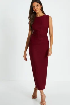 Quiz Evening Dresses|Christening Guest>Dark Red Mesh Bodycon Midaxi Dress