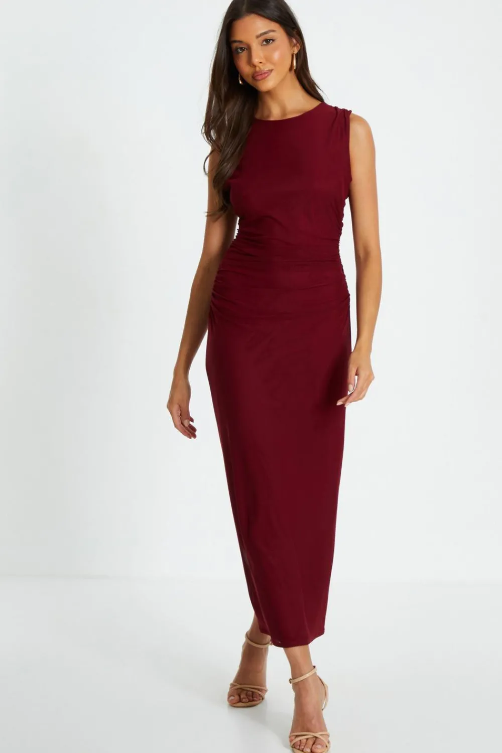 Quiz Evening Dresses|Christening Guest>Dark Red Mesh Bodycon Midaxi Dress