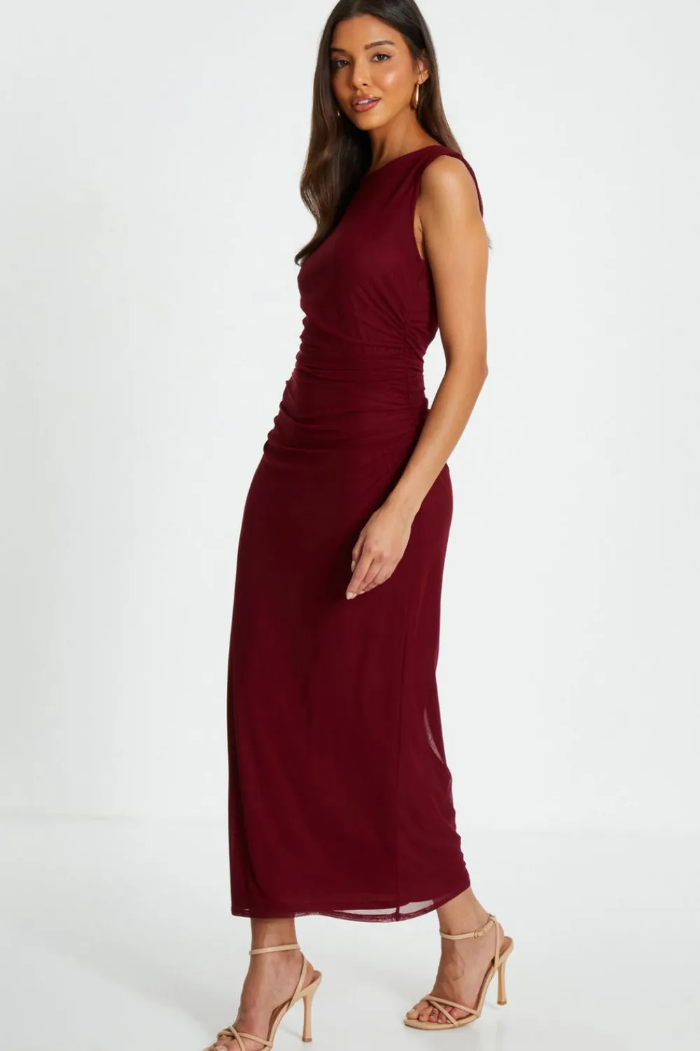 Quiz Evening Dresses|Christening Guest>Dark Red Mesh Bodycon Midaxi Dress