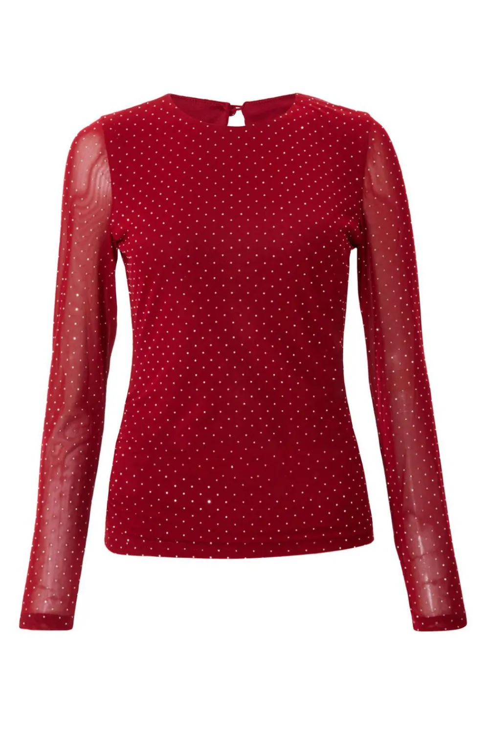 Quiz Going Out Tops|Trending: Red>Dark Red Mesh Long Sleeve Top