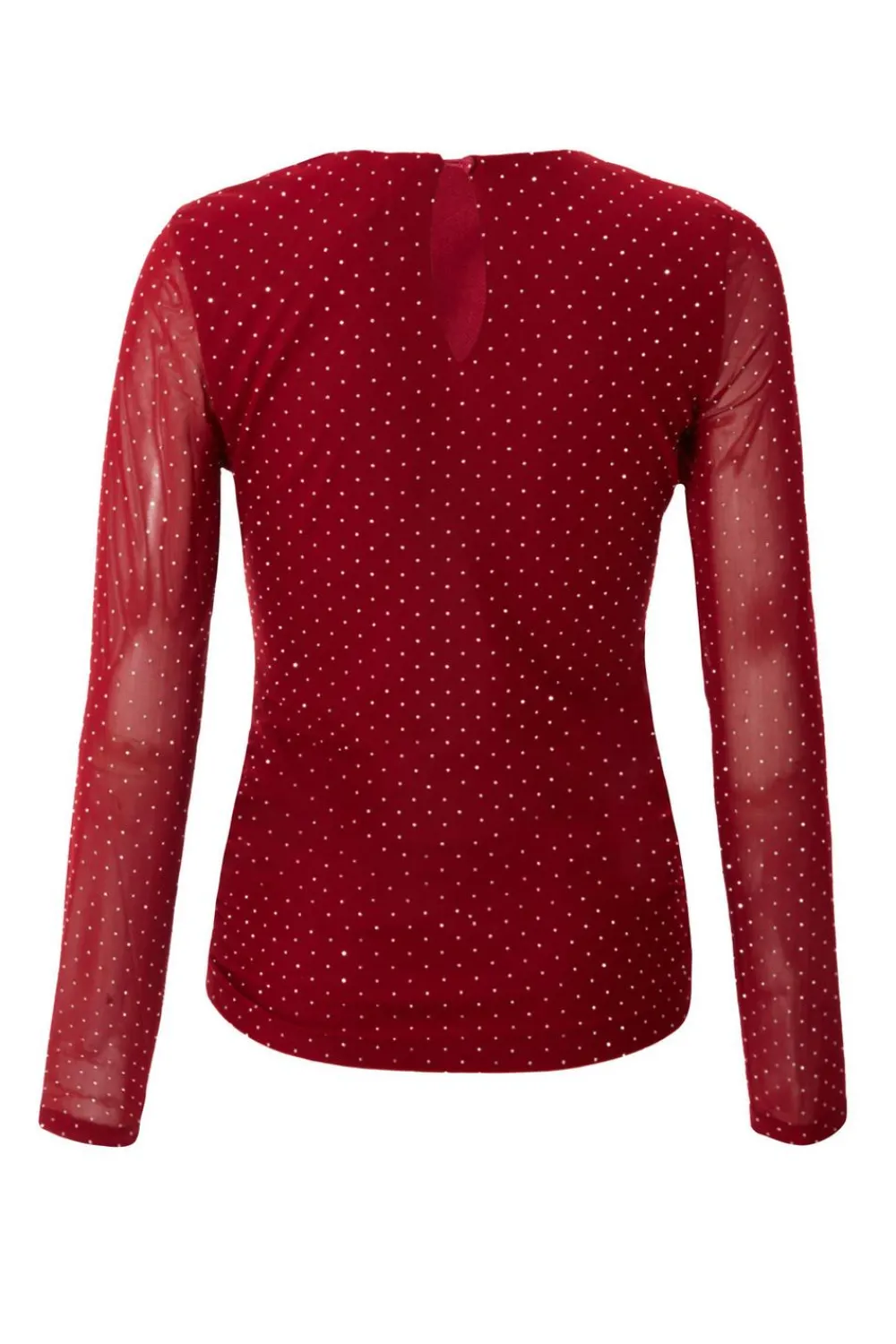 Quiz Going Out Tops|Trending: Red>Dark Red Mesh Long Sleeve Top