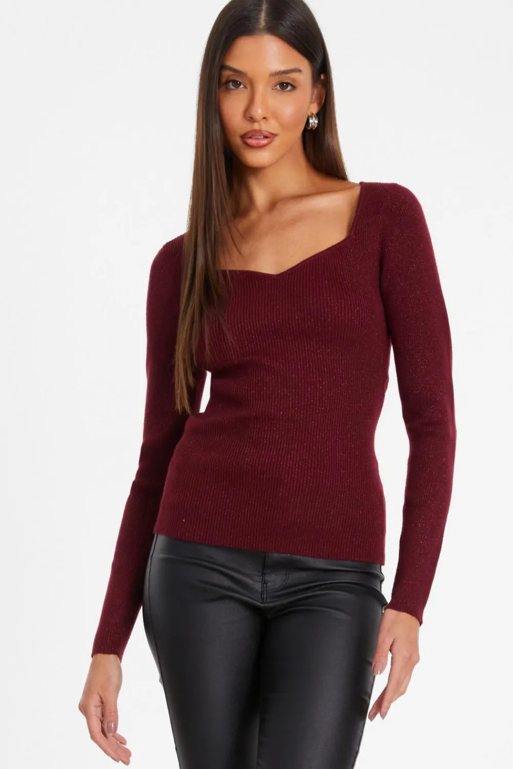 Quiz Trending: Red|Knitwear>Dark Red Metallic Glitter Jumpper