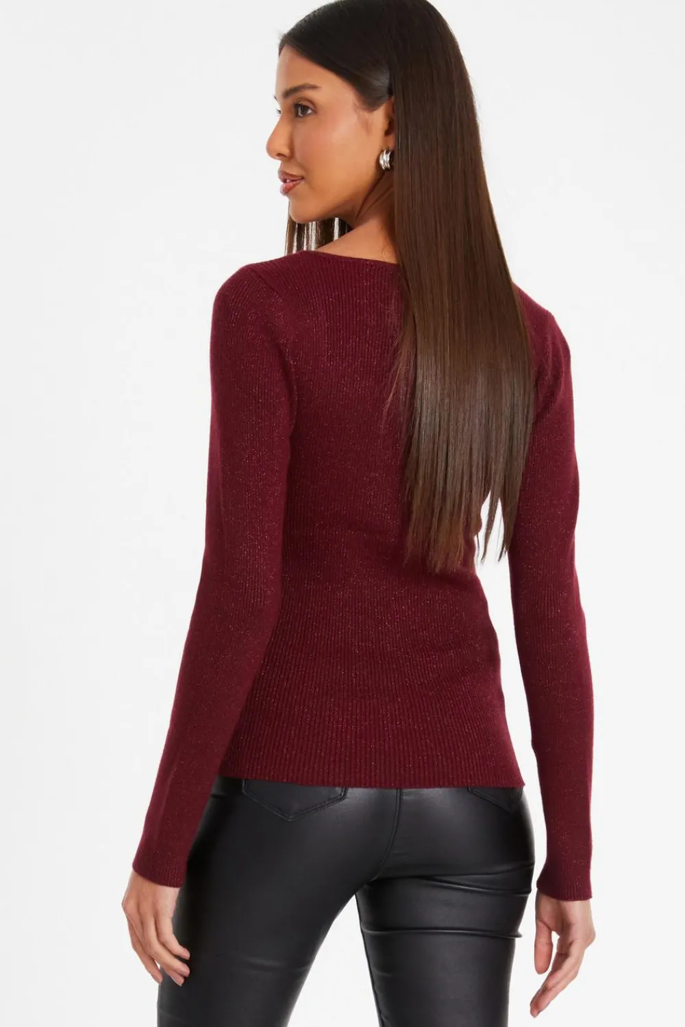 Quiz Trending: Red|Knitwear>Dark Red Metallic Glitter Jumpper