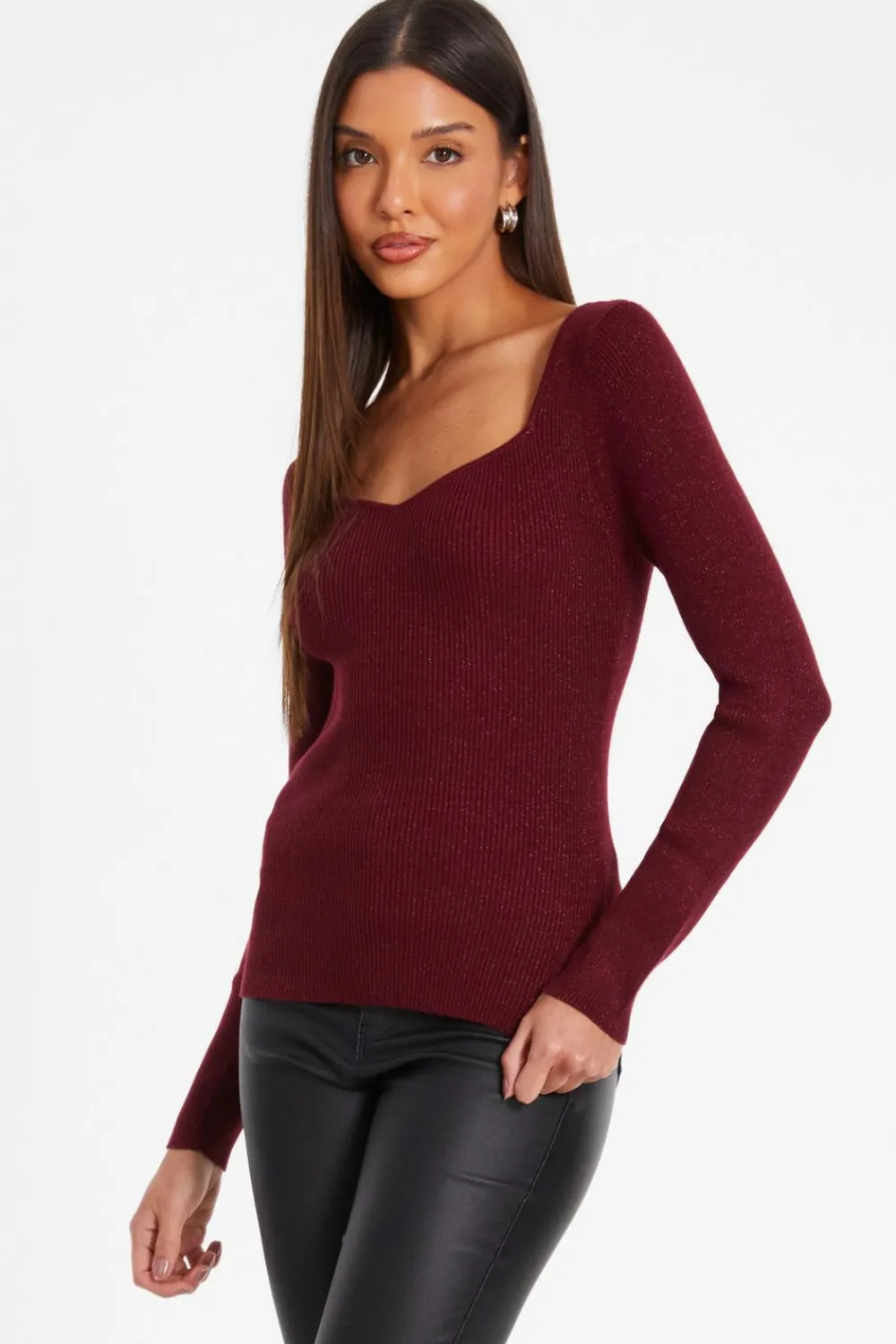 Quiz Trending: Red|Knitwear>Dark Red Metallic Glitter Jumpper