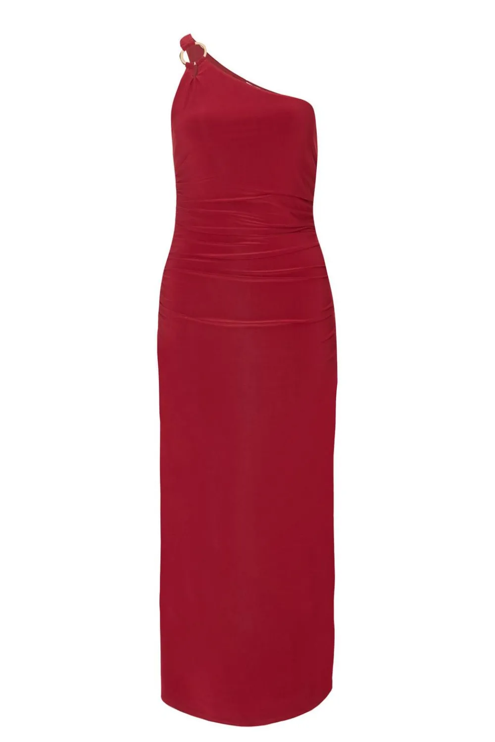 Quiz Day At The Races|Christening Guest>Dark Red One Shoulder Midaxi Dress
