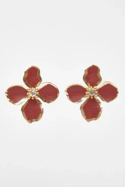 Quiz Jewellery|Earrings>Dark Red Oversized Flower Earrings