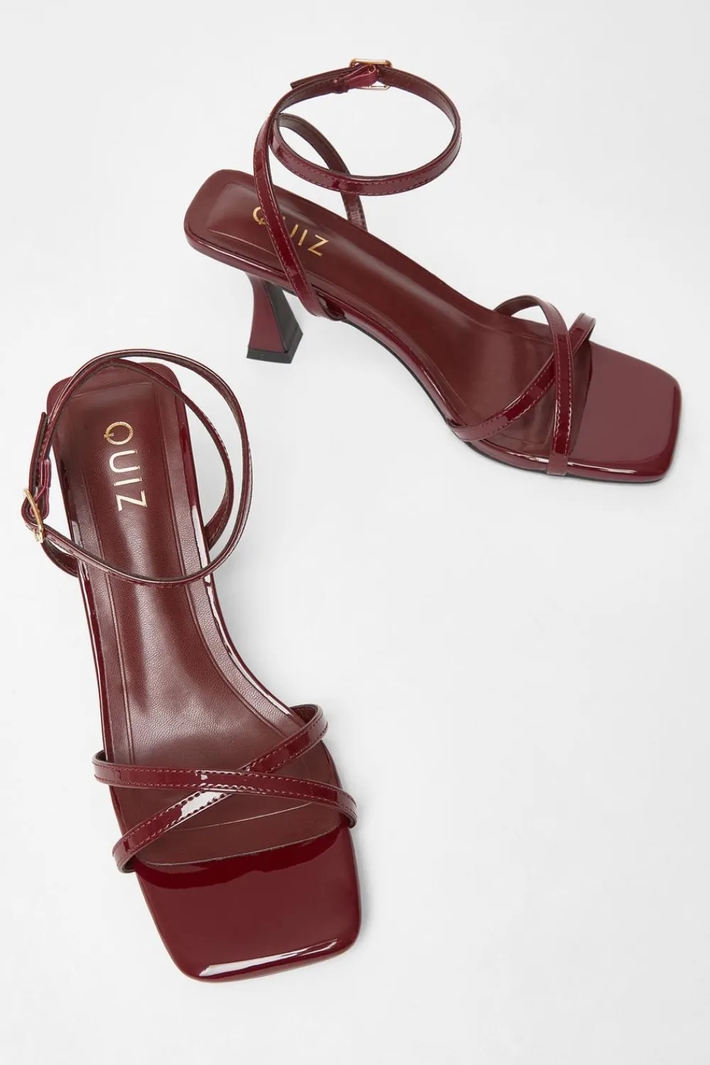 Quiz Heels>Dark Red Patent Flared Heels