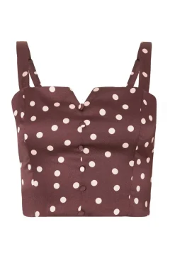 Quiz Going Out Tops|Crop Tops>Dark Red Polka Dot Crop Top