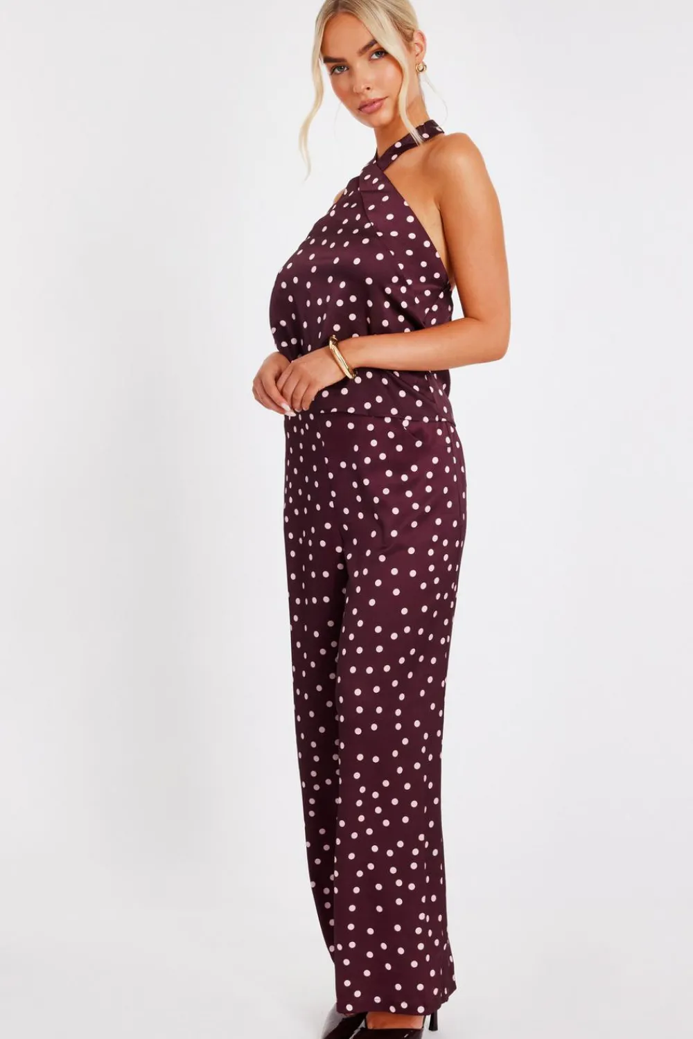 Quiz Going Out Tops|Trending: Red>Dark Red Polka Dot Halter Top