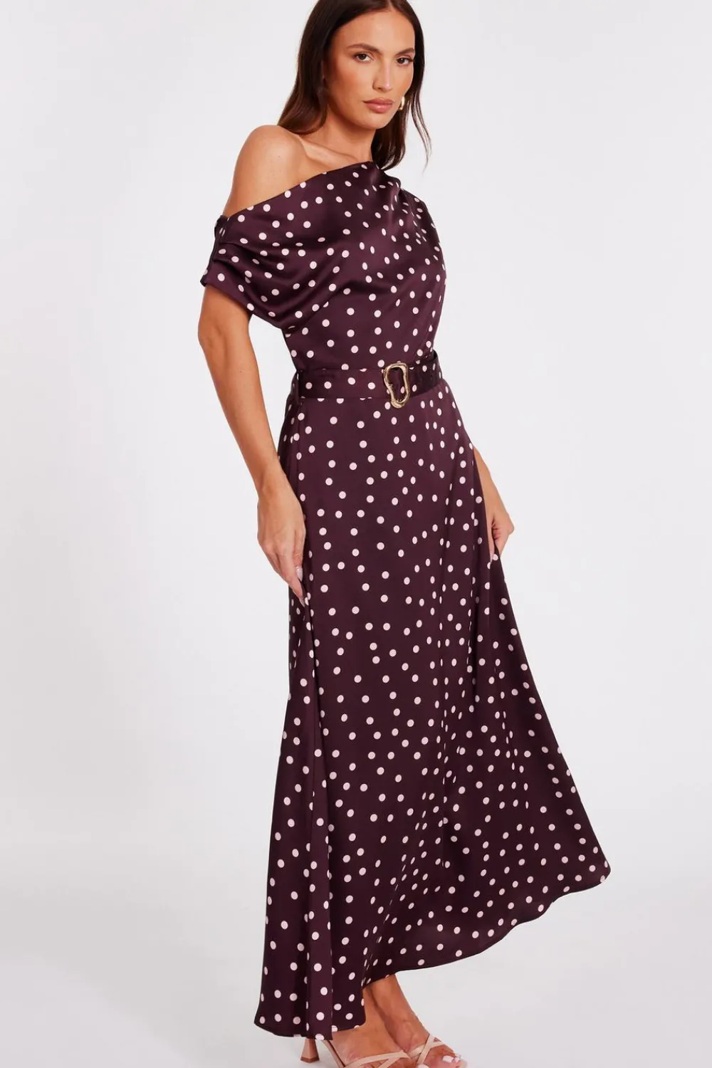 Quiz Day At The Races|Christening Guest>Dark Red Polka Dot Midaxi Dress