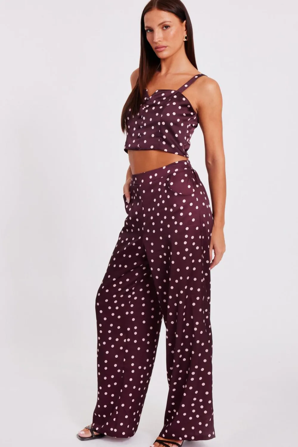 Quiz Trousers|Trending: Red>Dark Red Polka Dot Trousers