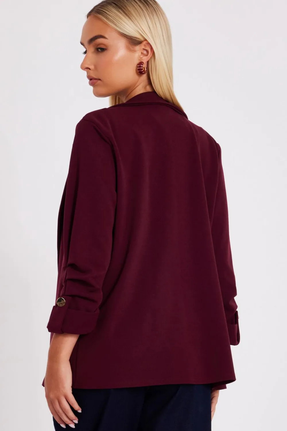 Quiz Workwear|Trending: Red>Dark Red Ruched Sleeve Blazer