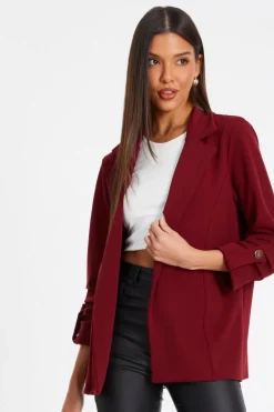 Quiz Workwear|Trending: Red>Dark Red Ruched Sleeve Blazer
