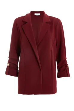 Quiz Workwear|Trending: Red>Dark Red Ruched Sleeve Blazer
