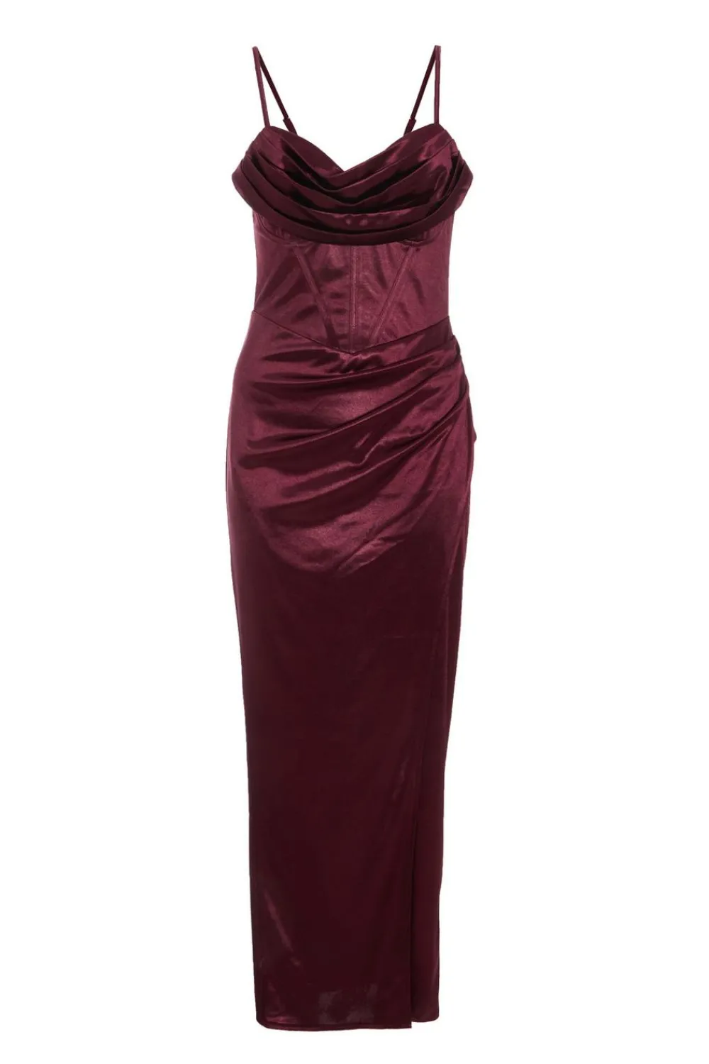 Quiz Evening Dresses|Trending: Red>Dark Red Satin Corset Midi Dress